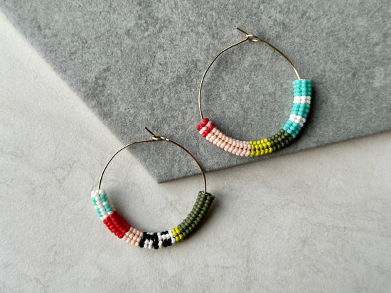 Handwoven Beaded Hoop Earrings