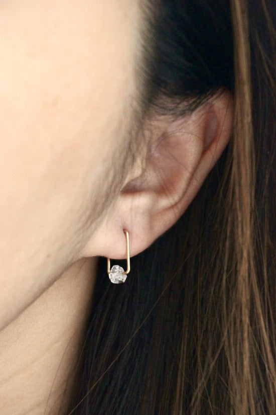 Square Herkimer Diamond Hoop Earrings - Designed By Lei